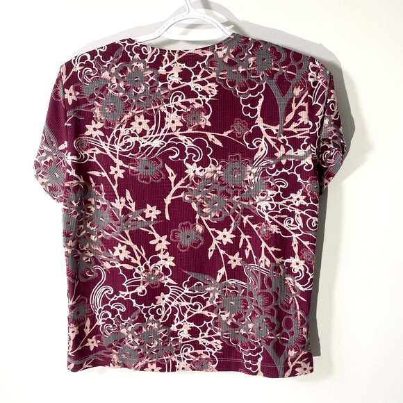 Burgundy Floral short Sleeve Light Breathable Top - Picture 2 of 8